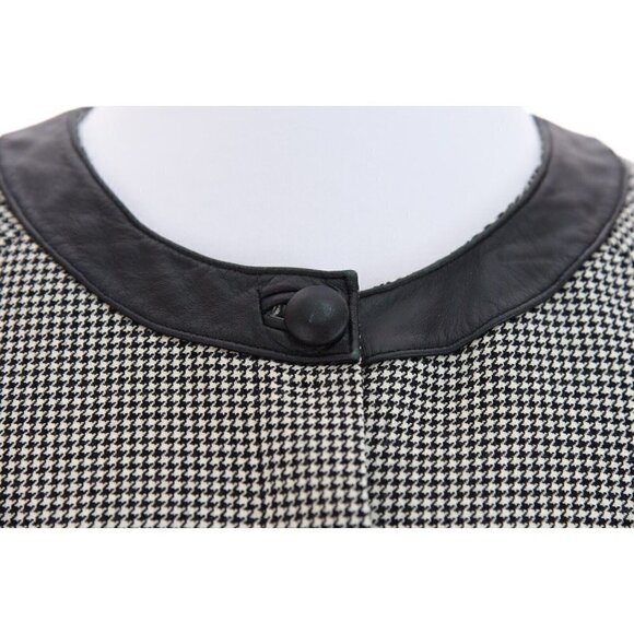 Pendleton Womens Wool Houndstooth Leather Blazer Jacket USA Black Sz 10P 10 P M - Picture 4 of 11